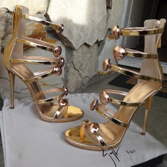 Giuseppe Zanotti "Harmony " Ramino Gold Leather Sandals - Picture 1 of 12